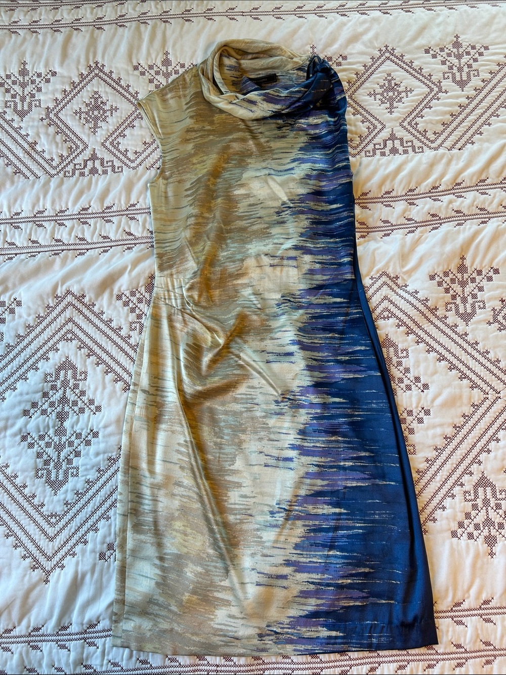 BCBGMaxAzria Silvery Gold and Navy Ombre Silk Dress